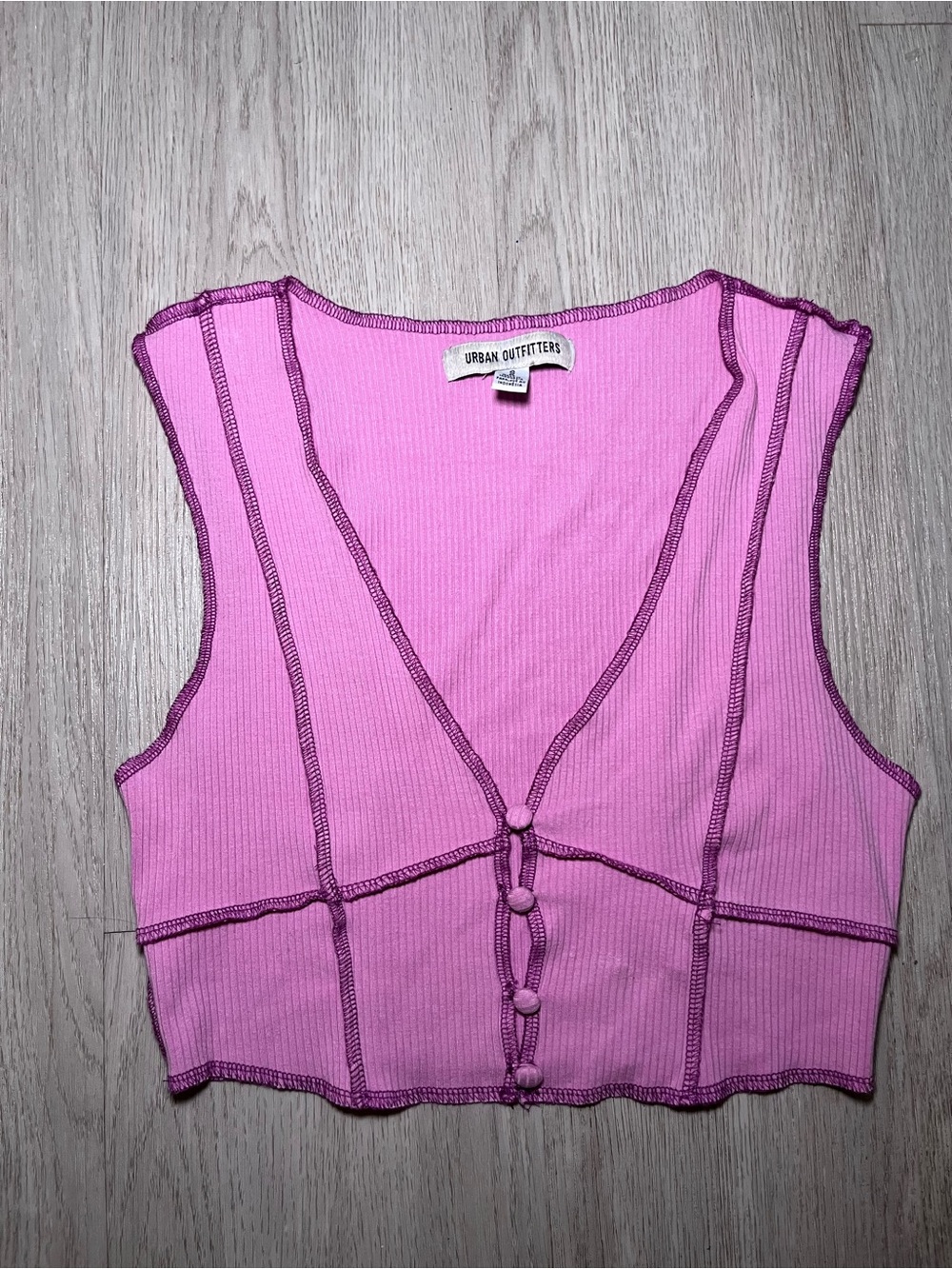 Urban Outfitters Pink Ribbed Button-Front Crop Top Small